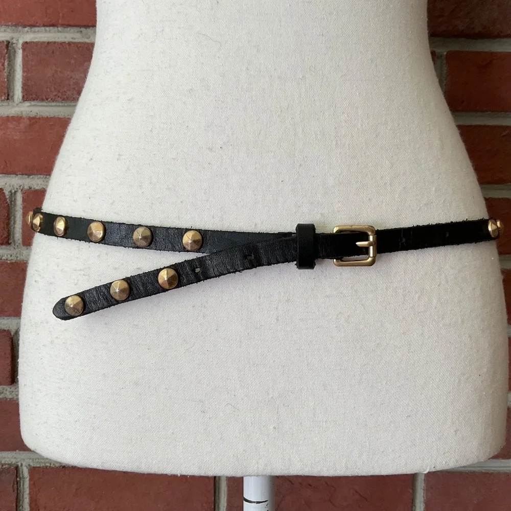 J.Crew Skinny Black Leather Studded Belt Size M - Picture 3 of 15